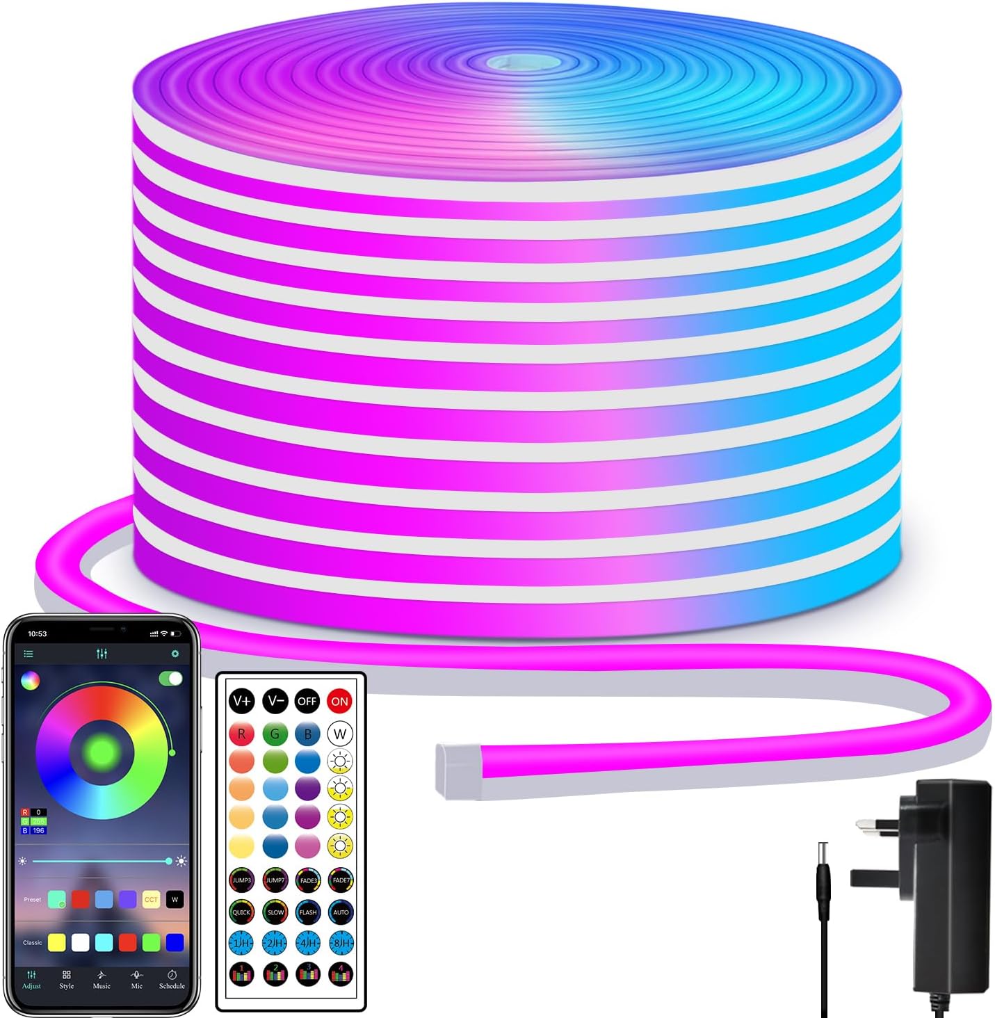 segrass LED neon Lights Strip 15M 24v RGB with Remote,APP Control, IP65 Waterpro...