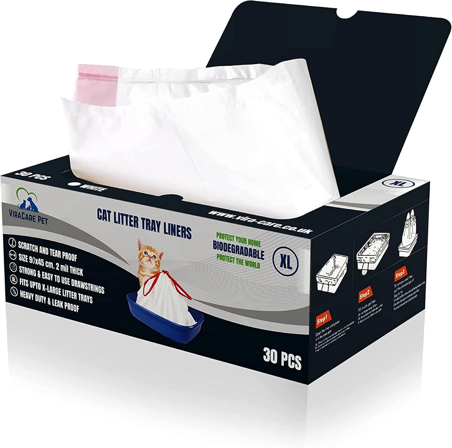 30 x Cat Litter Tray Liners Extra Large | With Drawstrings | Biodegradable | Scr...