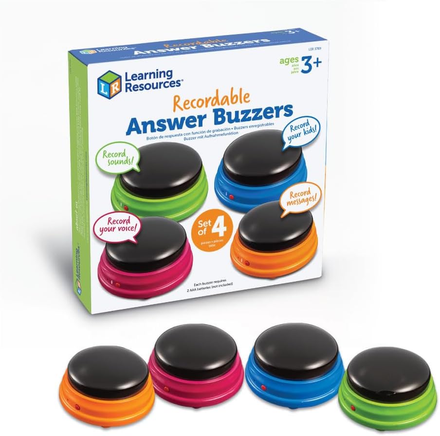 Learning Resources Recordable Answer Buzzers - Set of 4, Ages 3+ | Pre-K Persona...