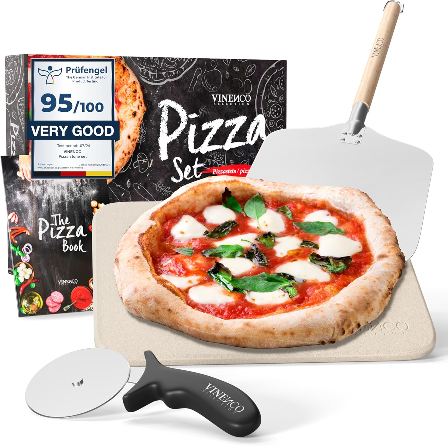 Pizza Stone for Oven & Grill with Peel and Cutter | Focaccia Bread Cooking Set |...