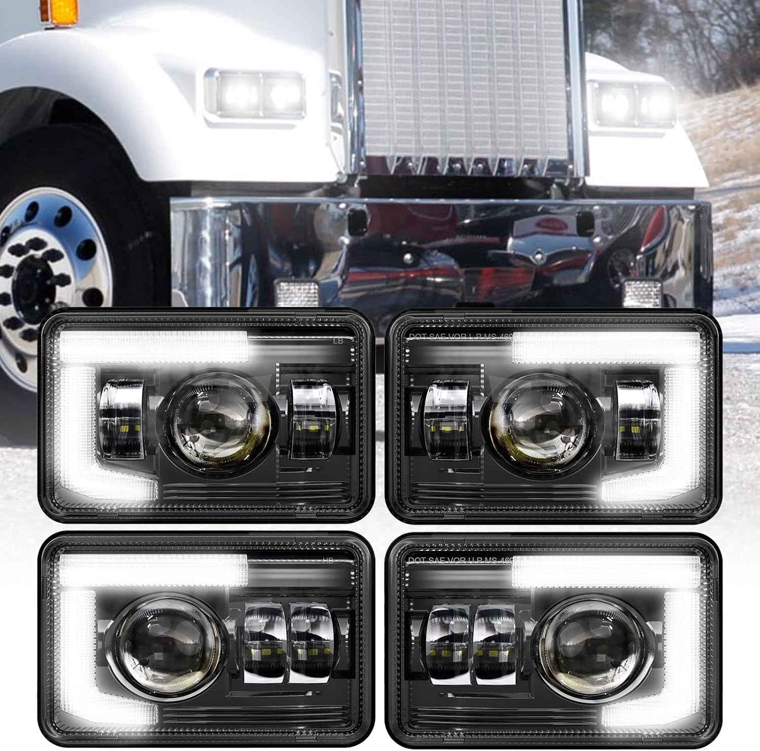 BICYACO DOT 120W 4x6 Inch LED Headlights DRL Rectangular Replacement H4651 H4652...