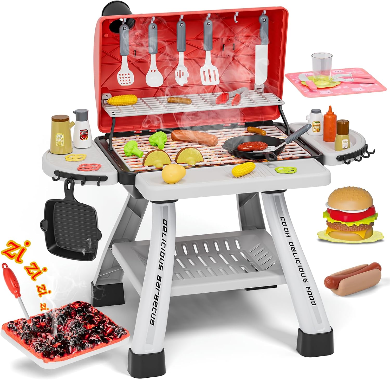 Kids Toys Kitchen Playset, Kids BBQ Grill Playset with Smoke, Sound & Light, Toy...