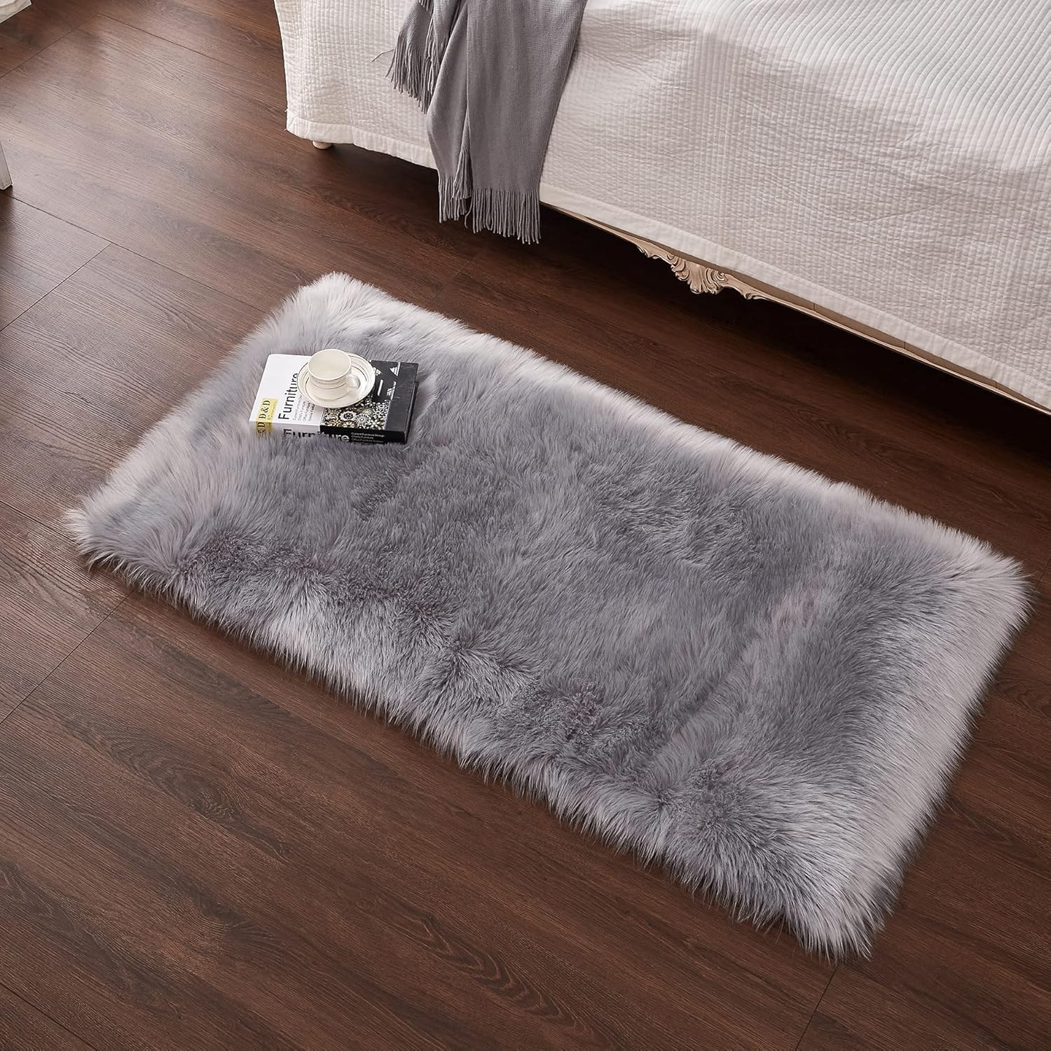 Cumay Super Soft Fluffy Faux Sheepskin Rug, Shaggy Silky Plush Carpet For Bedroo...