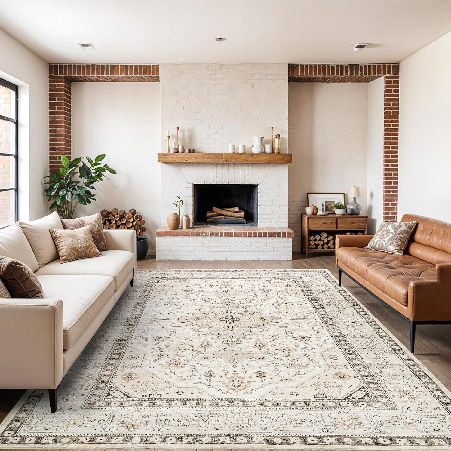Washable Area Rug 9x12 - Bedroom Living Room Large Indoor Rugs Soft Oriental Vin...