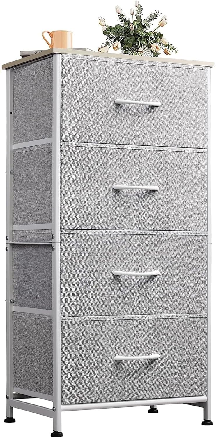 WLIVE 4 Drawers Dresser for Bedroom, Light Grey Fabric Clothes Storage Organizer...
