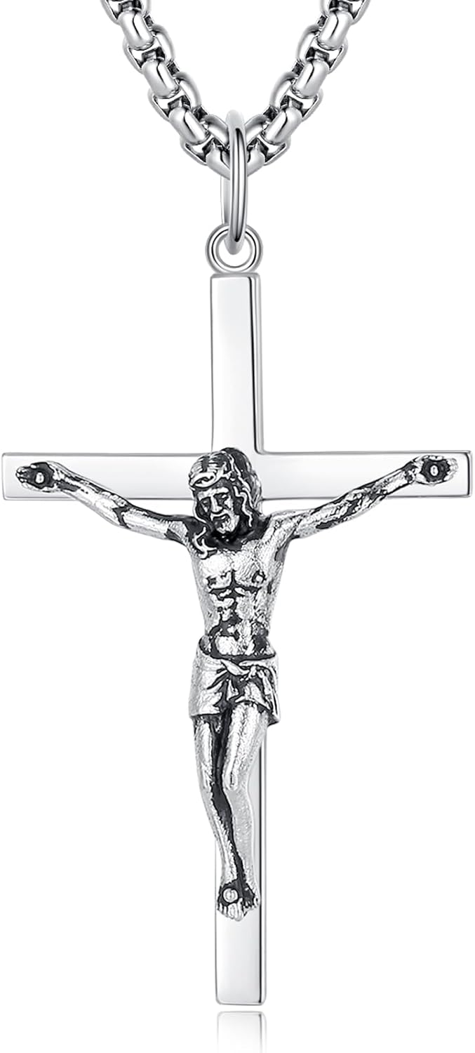 FANCIME Crucifix Cross Necklace Polished Crucifix Necklace Sterling Silver Fine...