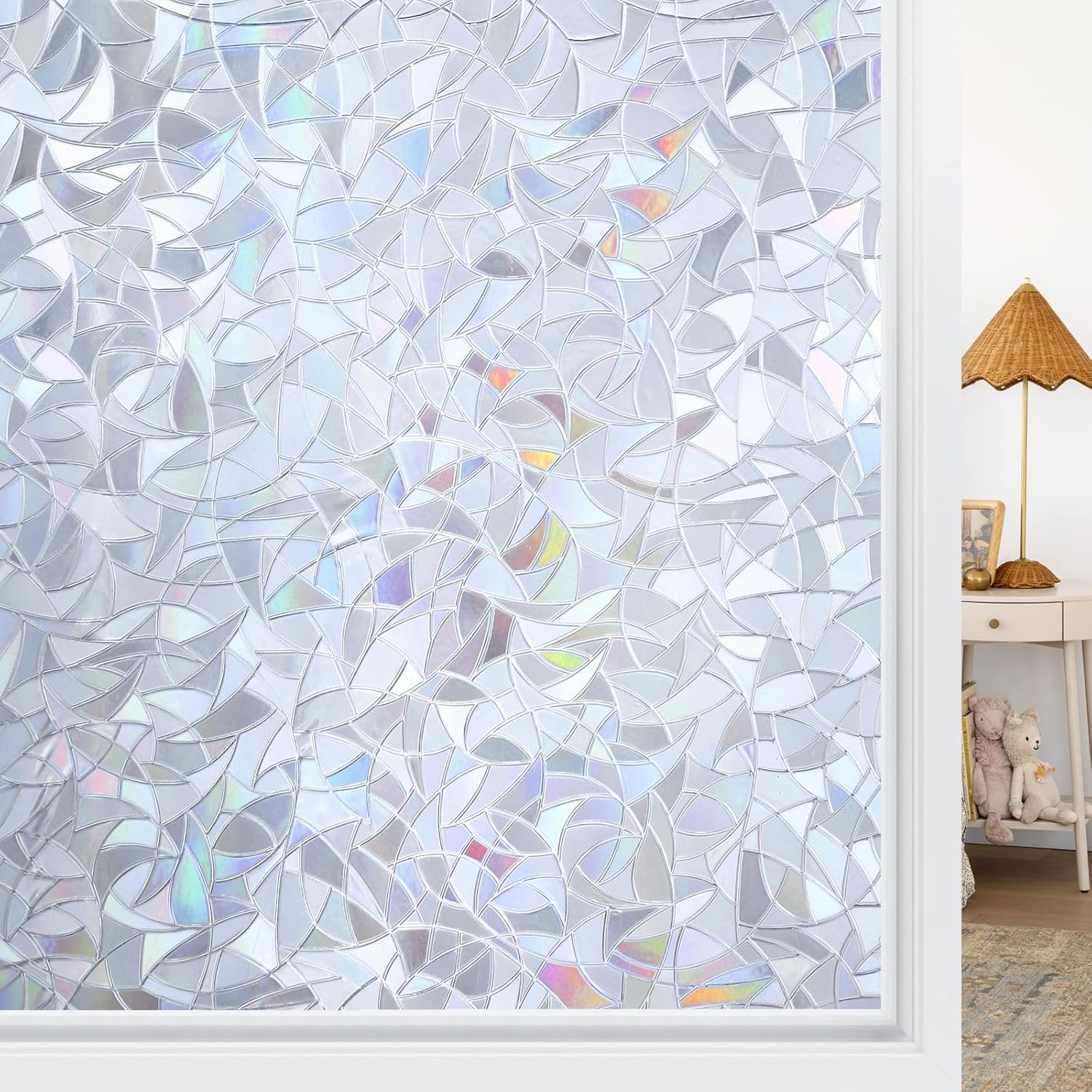 Haton Window Privacy Film, Static Cling Rainbow Window Film Decorative Stained G...