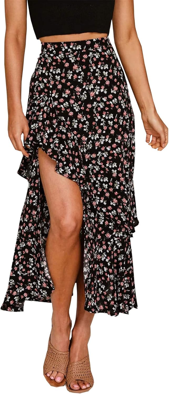 BTFBM Women 2024 Summer Spring Boho Long Skirts Dress Floral Print Elastic Waist...
