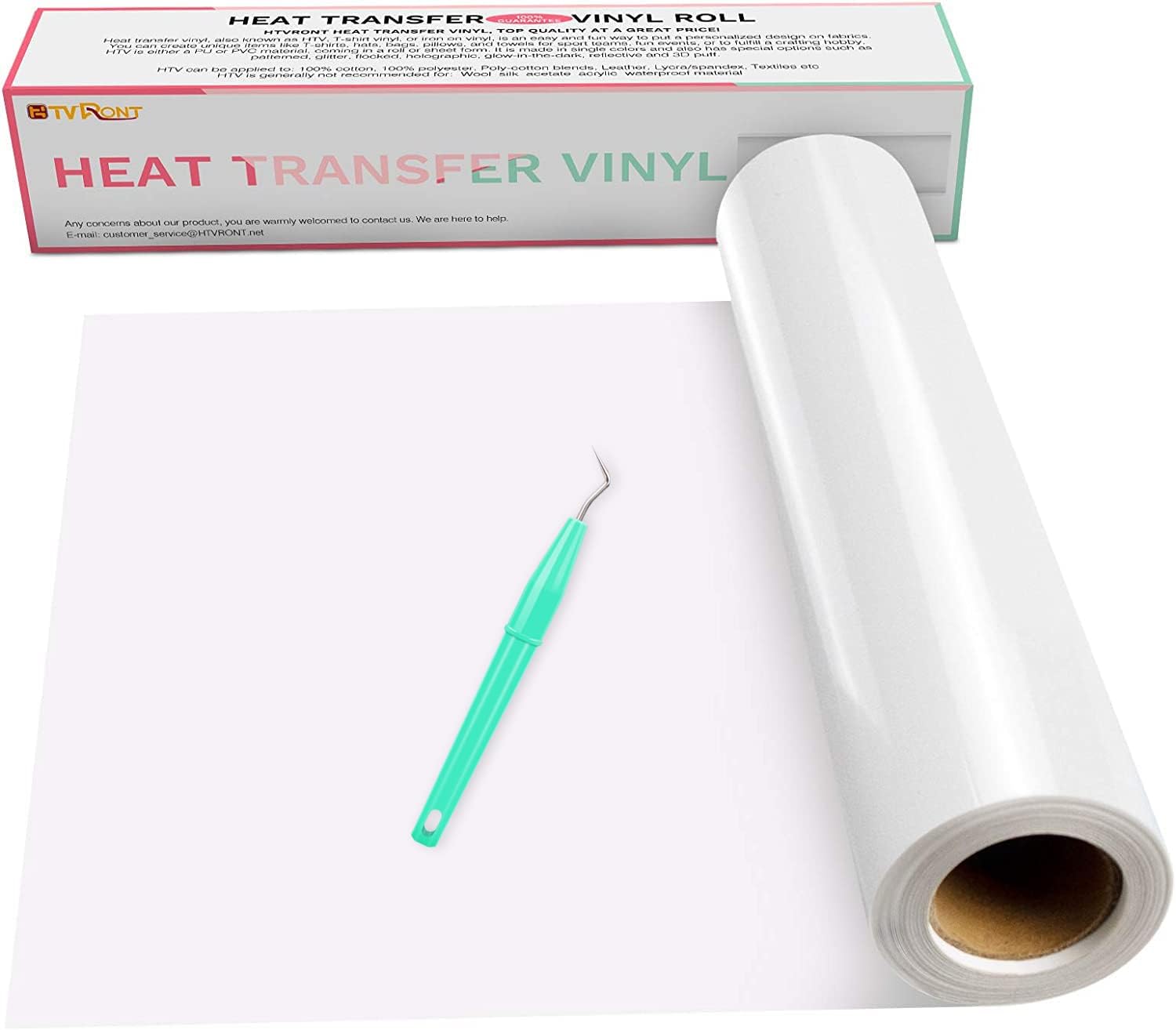 HTVRONT Heat Transfer Vinyl White HTV Rolls - 12" x 15ft White Iron on Vinyl for...