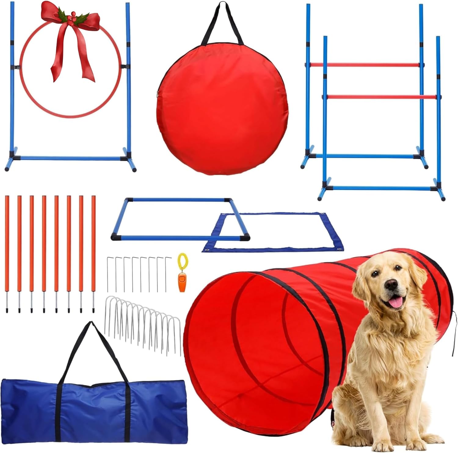 15 Piece Dog Agility Course Backyard Set- Dog Agility Training Equipment Set Inc...