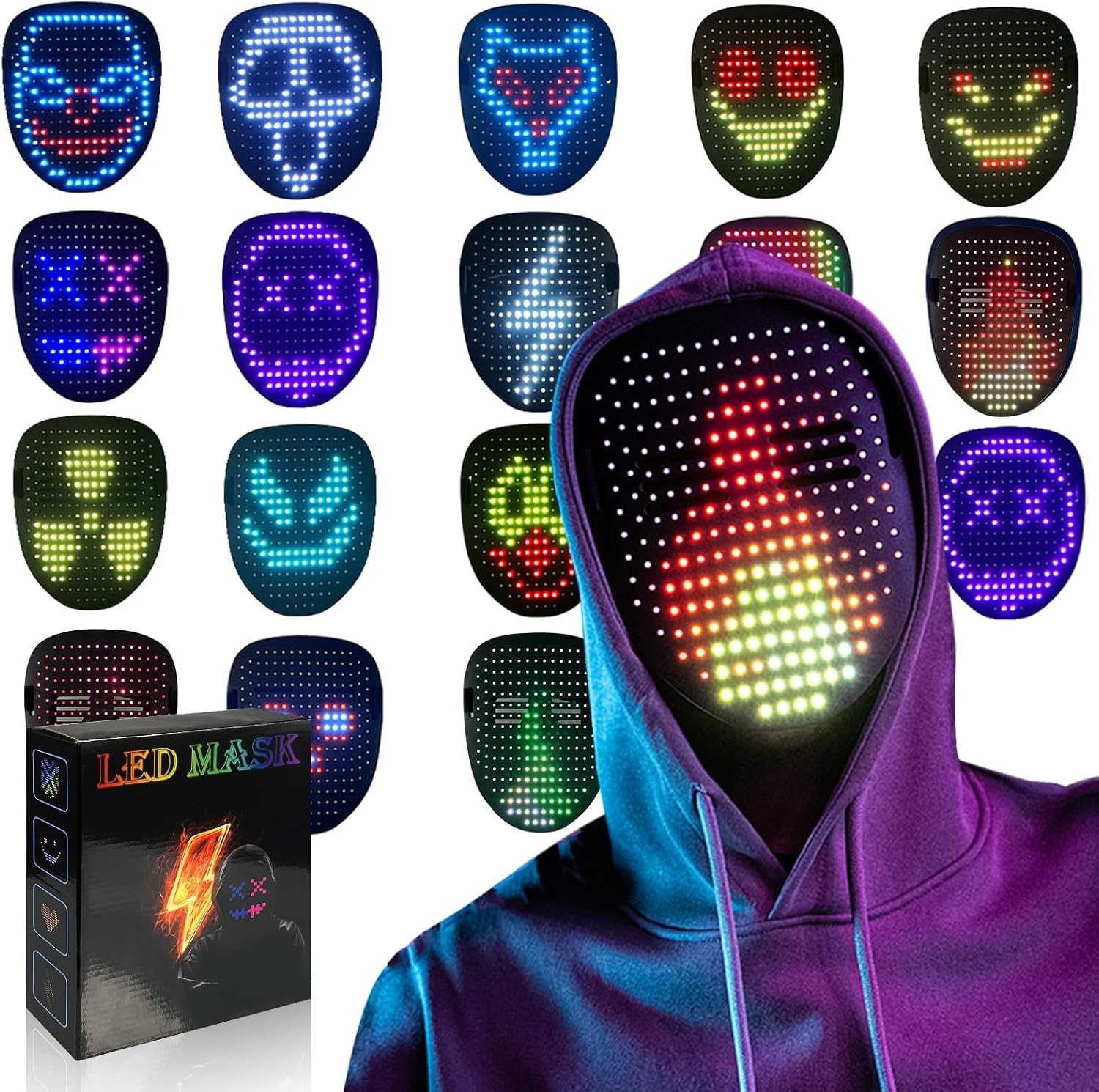 Led Mask with Gesture Sensing, Light up Mask Lighted Face Transforming Mask for...