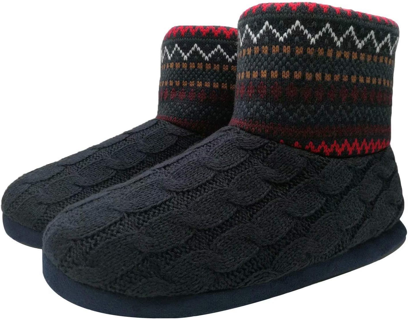 GPOS Knit Rock Wool Warm Men Indoor Pull on Cozy Memory Foam Slipper Boots Soft...