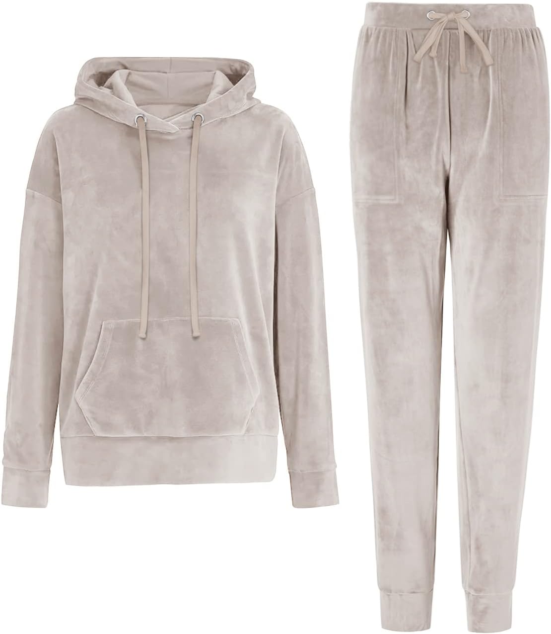 REORIA Womens Long Sleeve Hoodie Jogger Crewneck Two Piece Outfit Tracksuit Soli...