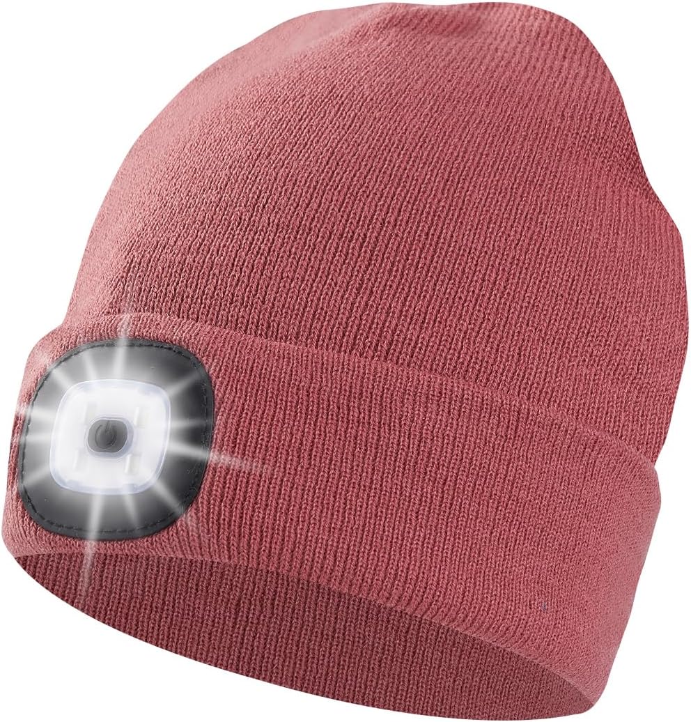 Unisex Beanie Hat with Light, USB Rechargeable LED Headlamp Cap Warm Knit Hats f...