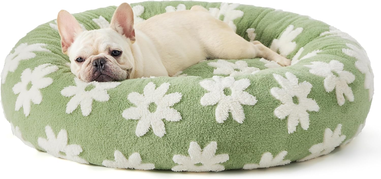 Lesure Donut Small Dog Bed - Round Cat Beds for Indoor Cats Calming Pet Beds, Cu...