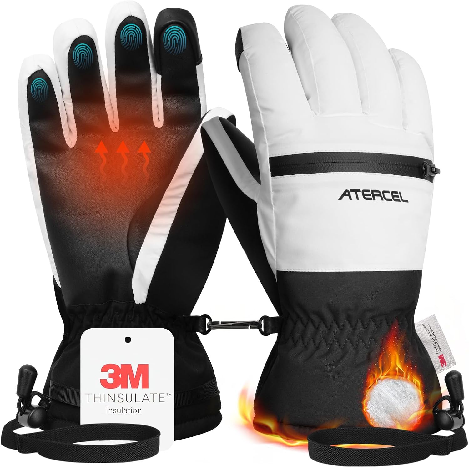 ATERCEL Waterproof Ski Gloves - 3M Thinsulate Warmth, Touchscreen, Ideal for Men...