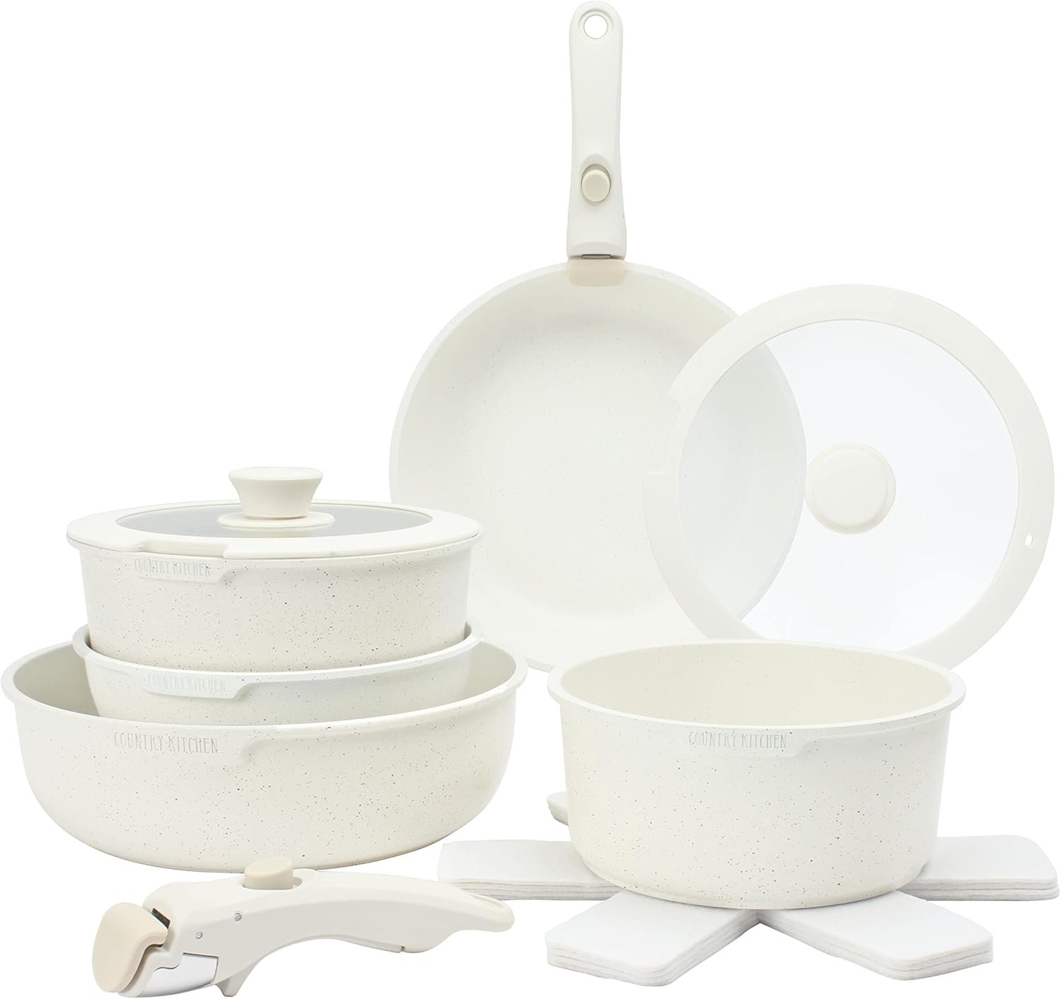 Country Kitchen Cookware Set with Removable Handle, Oven & RV Safe Pots and Pans...