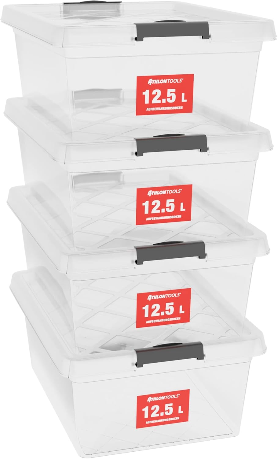 ATHLON TOOLS 4 x 12.5 L storage boxes with lid, food-safe – sealing clips – 100%...