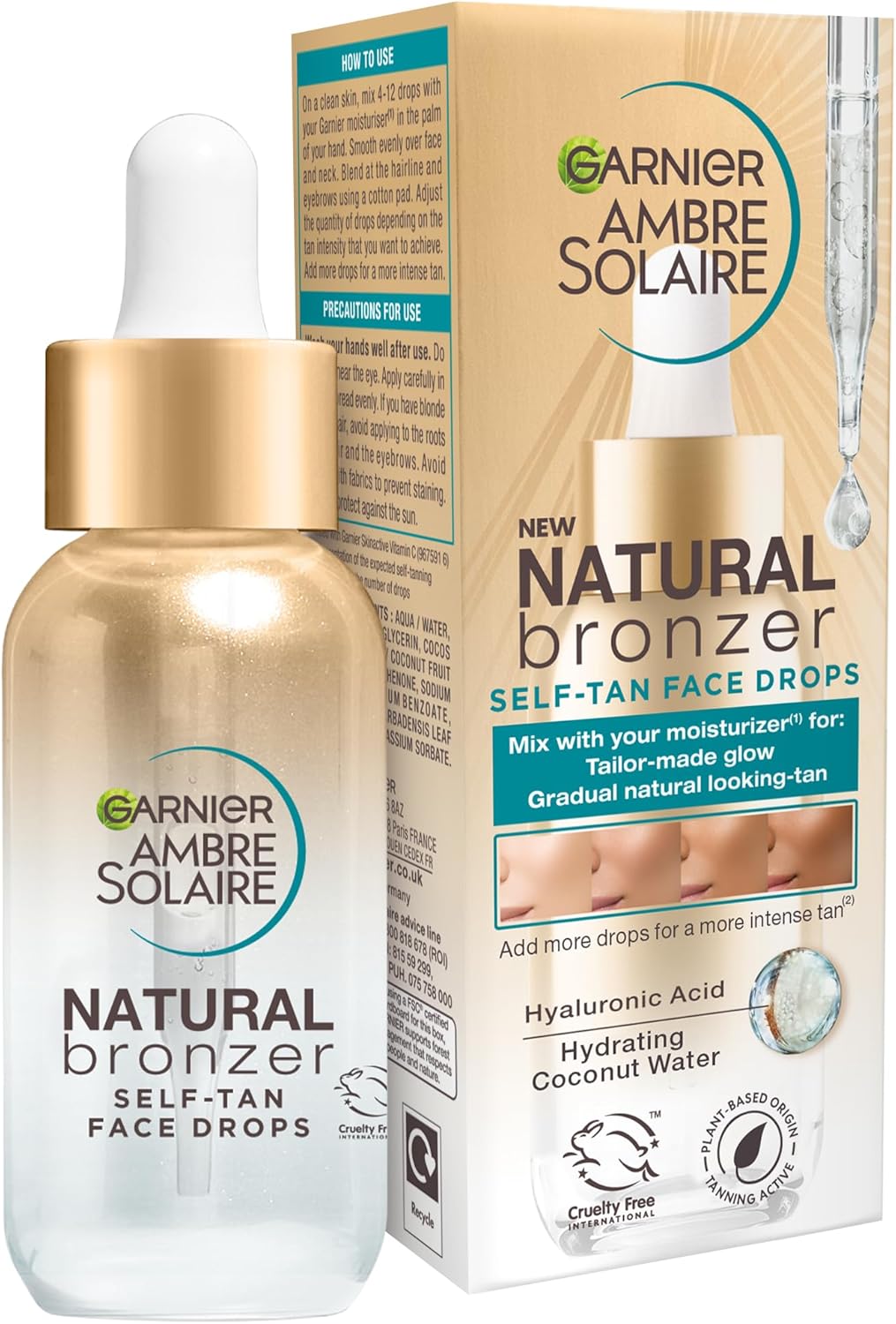 Garnier Ambre Solaire Natural Bronzer, Self Tan Drops for Face, Hyaluronic Acid...