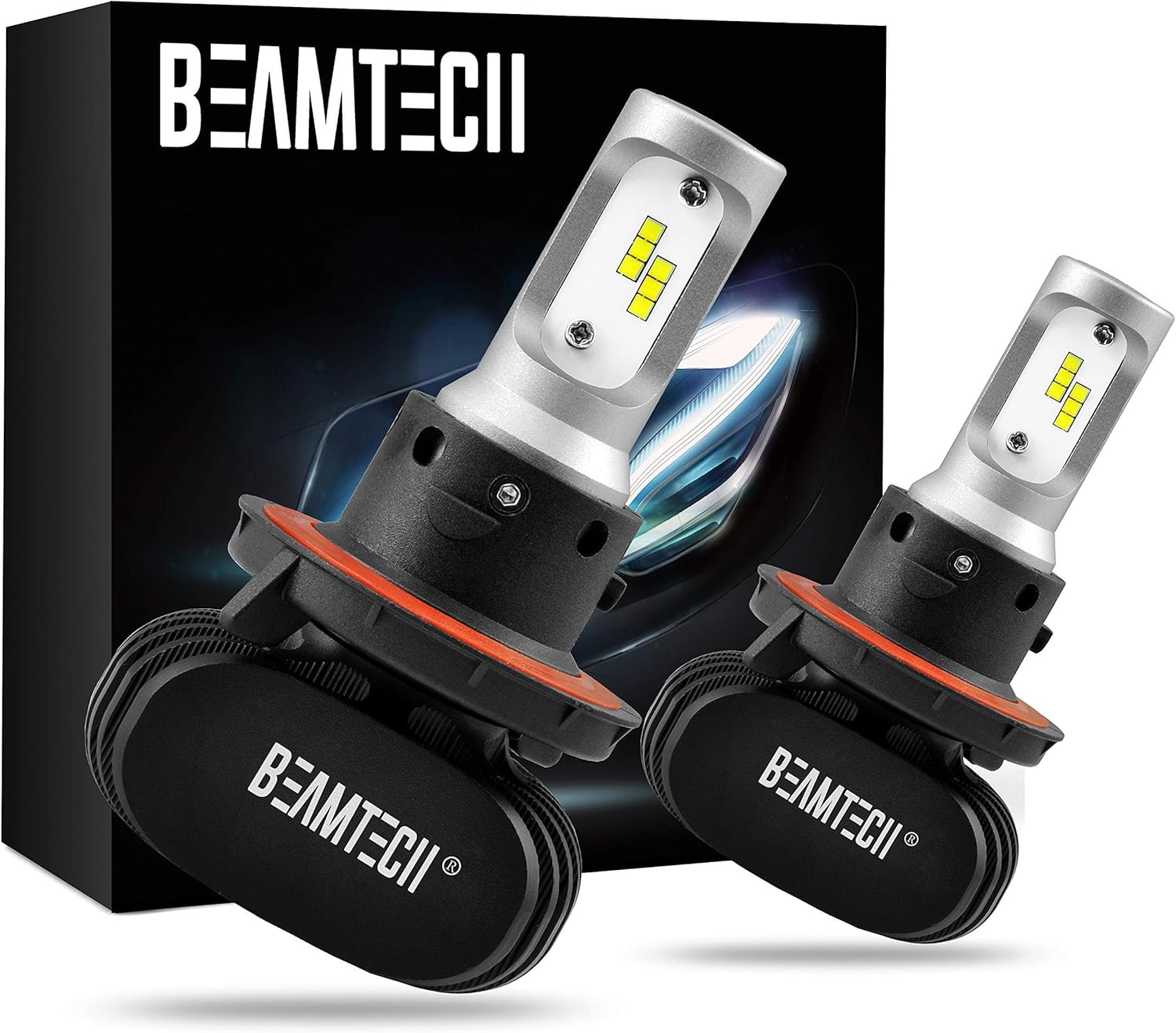 BEAMTECH H13/9008 Bulbs, S1 Series Fanless 300% Brighter 6500K White Fog Light f...