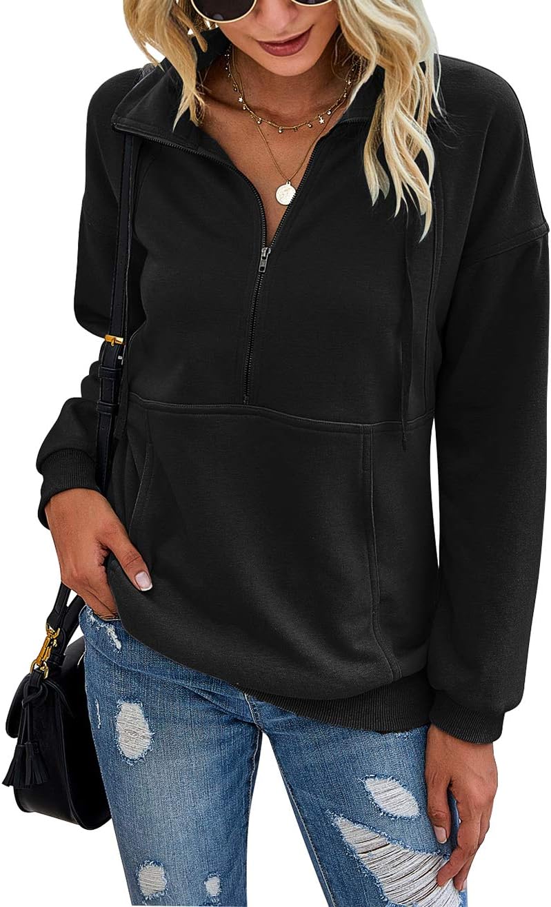 PRETTYGARDEN Women's Casual Long Sleeve Lapel Zipper Sweatshirt Drawstring Loose...