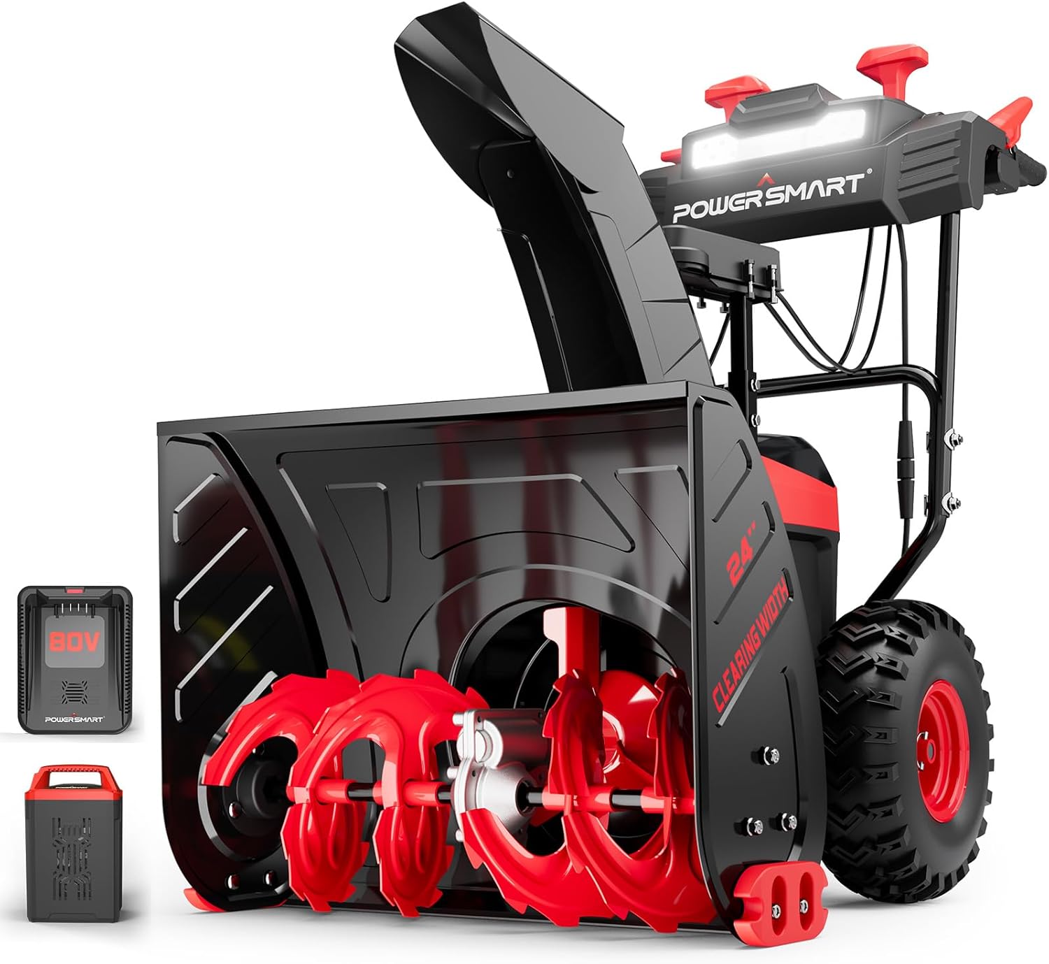 PowerSmart 80V 24in. Self-Propelled Cordless Snow Blower, 2-Stage with 6.0Ah Bat...