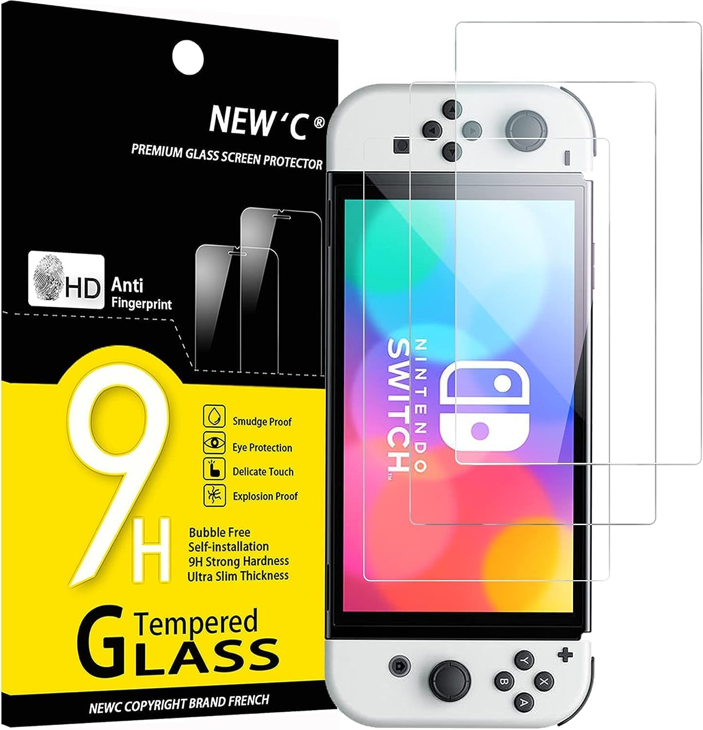 NEW'C 3 Pack Designed for Nintendo Switch (model OLED) Screen Protector Tempered...
