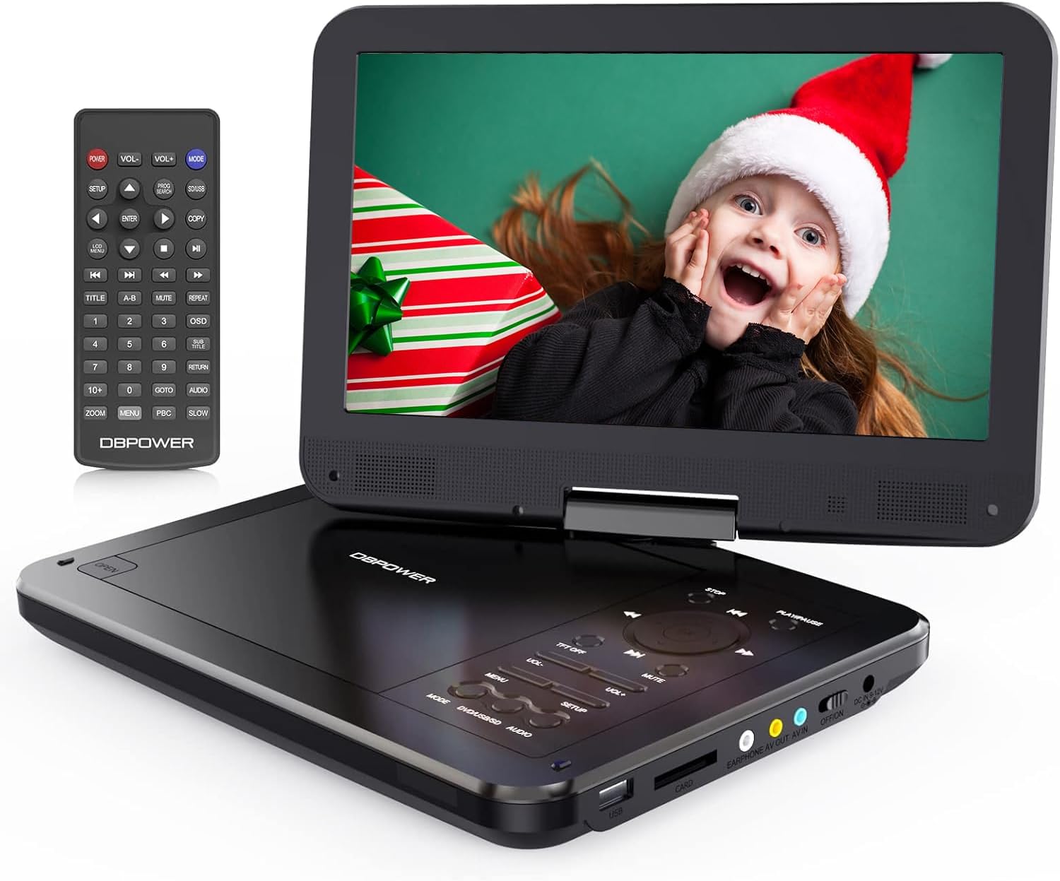 DBPOWER 12" Portable DVD Player with 5-Hour Rechargeable Battery, 10" Swivel Dis...