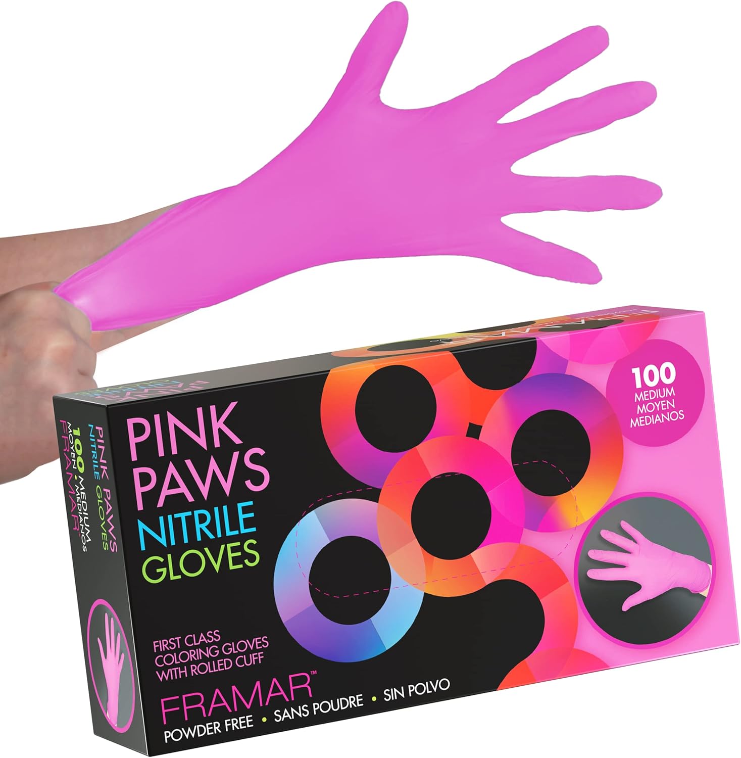 FRAMAR Pink Nitrile Gloves Medium – Disposable Gloves Medium, Non Latex Gloves M...