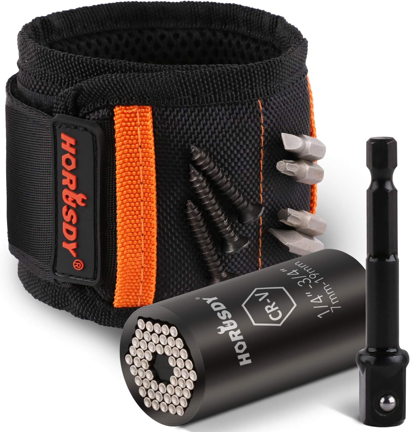 HORUSDY Magnetic Wristband & Universal Socket Grip (7-19mm), Tools Gifts for Dad...