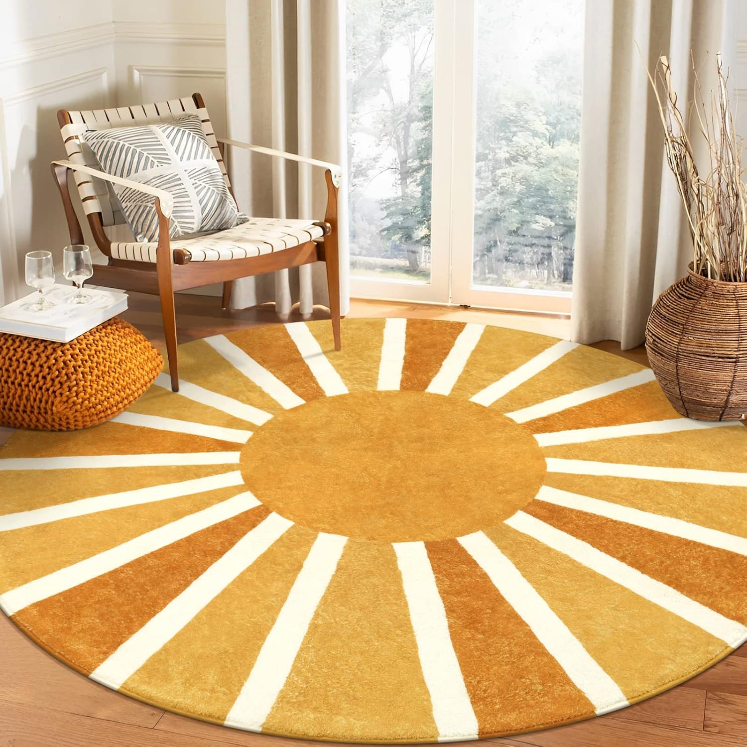 Lahome Round Rug 7Ft Round Area Rug for Living Room, Washable Throw Soft Boho Ro...