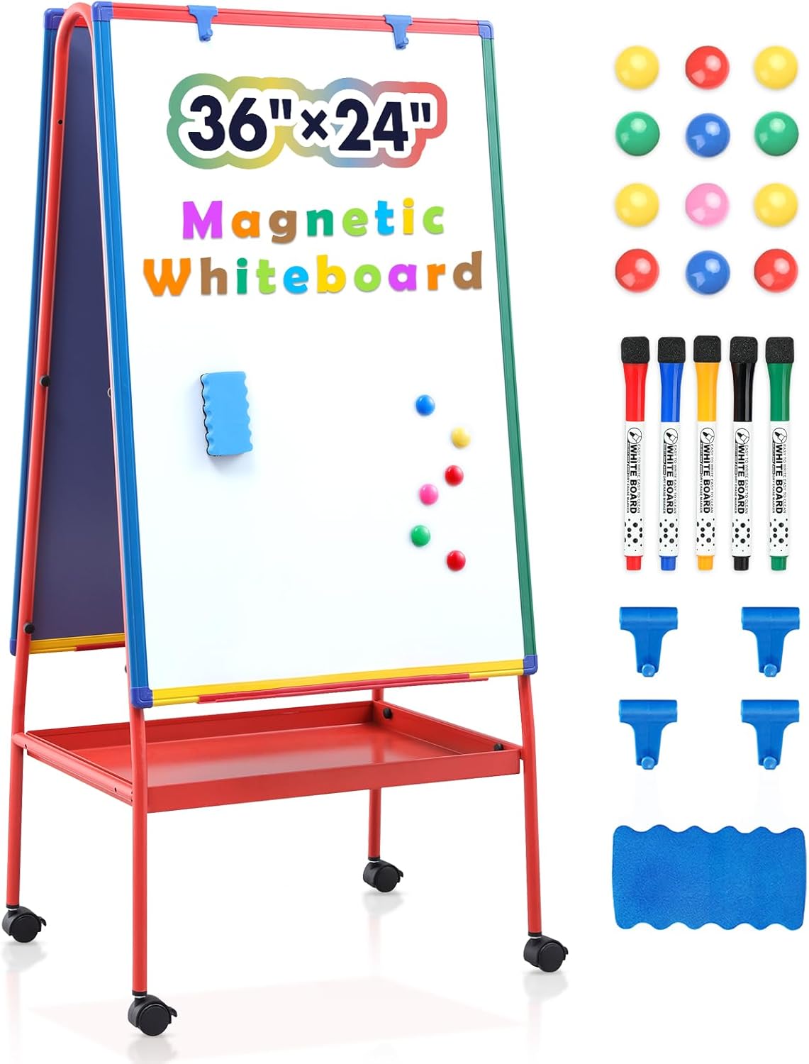 Mobile Dry Erase Board with Stand - 64.4" H Double Sided Portable Rolling Whiteb...