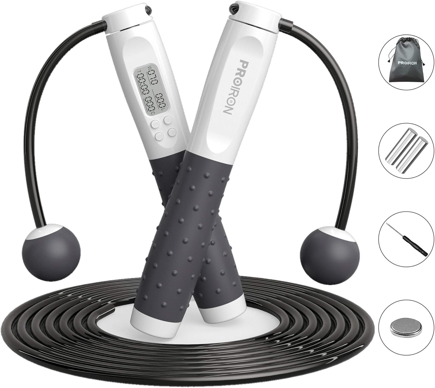 PROIRON Cordless Skipping Rope, Digital Wireless Jump Rope Adjustable Weights/Le...