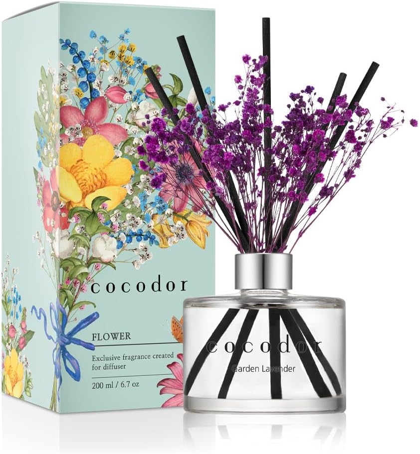 COCODOR Flower Reed Diffuser Set / 6.7oz / Garden Lavender/Scent Diffuser with S...