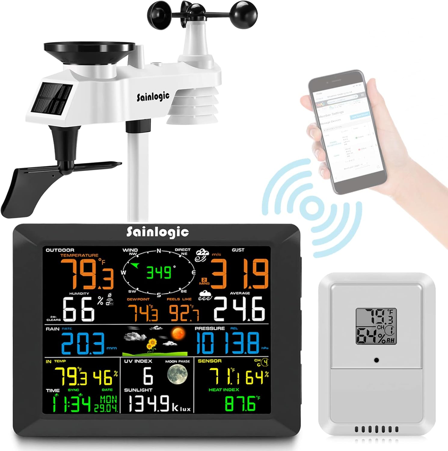 Sainlogic 8.3 Inch Color Display WLAN Weather Stations Wireless Indoor Outdoor w...