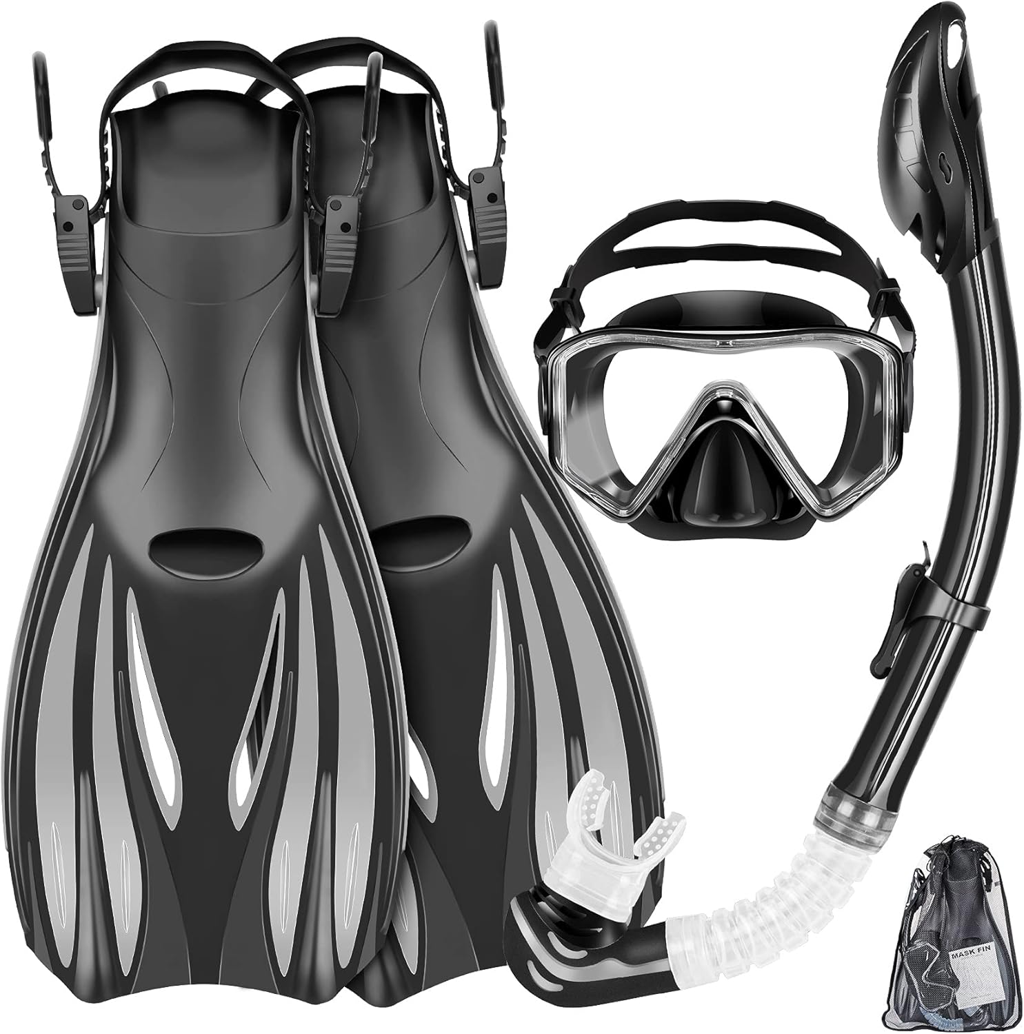 Snorkeling Gear for Adults Kids - Mask Fins Snorkel Set with Panoramic View Snor...