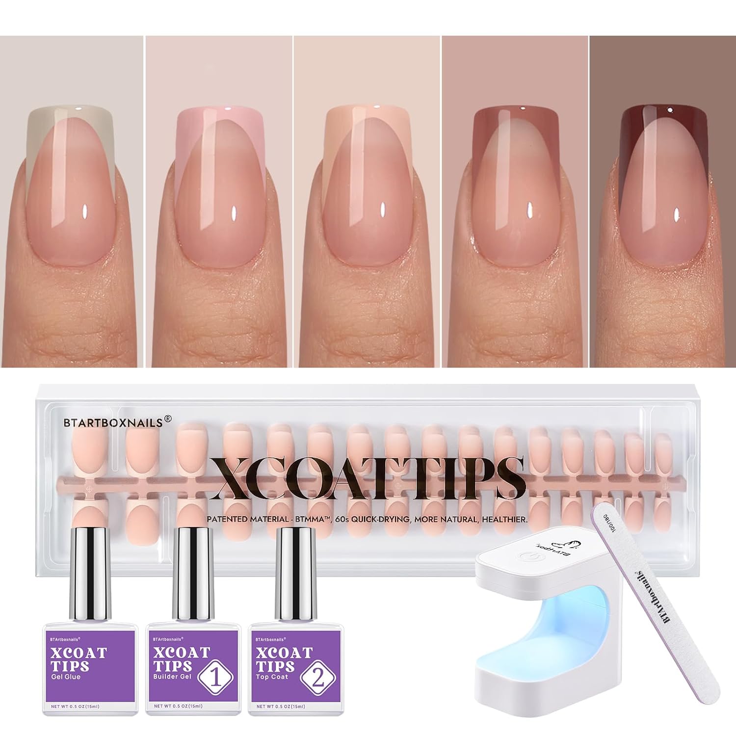 BTArtboxnails XCOATTIPS French Gel Nails - Skin Tones French Tip Press on Nails,...