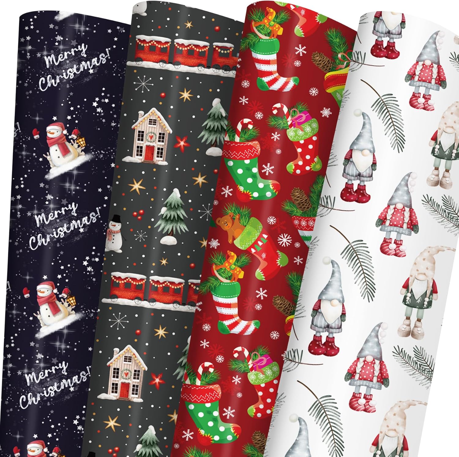 GIOLNIAY Christmas Wrapping Paper for Kids Boys Girls - Holiday Wrapping Paper B...