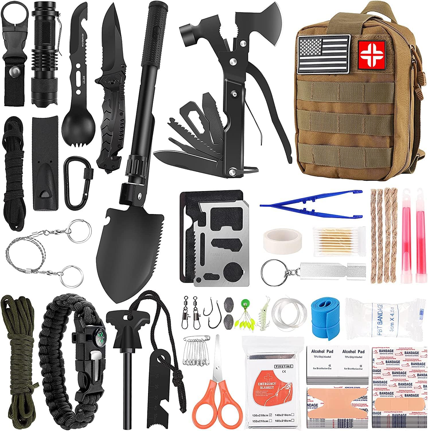 Survival Kit and First Aid Kit, 142Pcs Professional Survival Gear and Equipment...