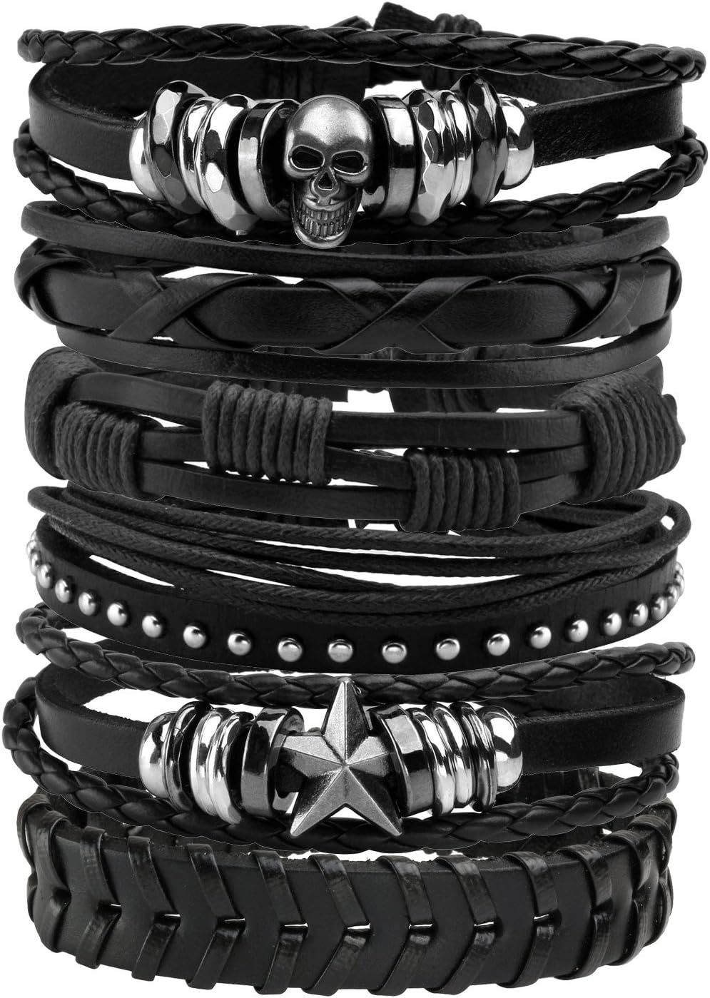 MILAKOO Leather Bracelet Black Brown Braided Wide Wristband Women Men Punk Jewel...