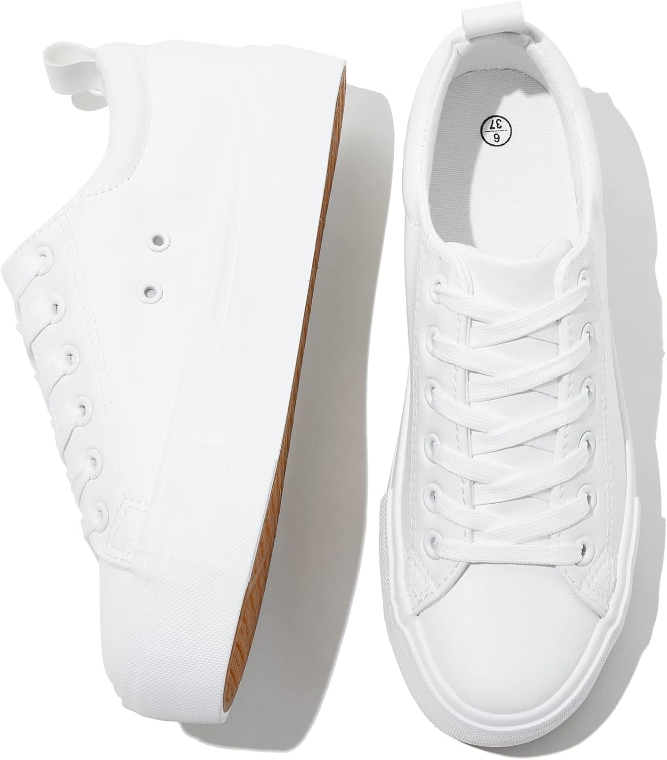SERNIAL Womens White Platform Sneakers PU Leather Platform Shoes Walking Shoes f...