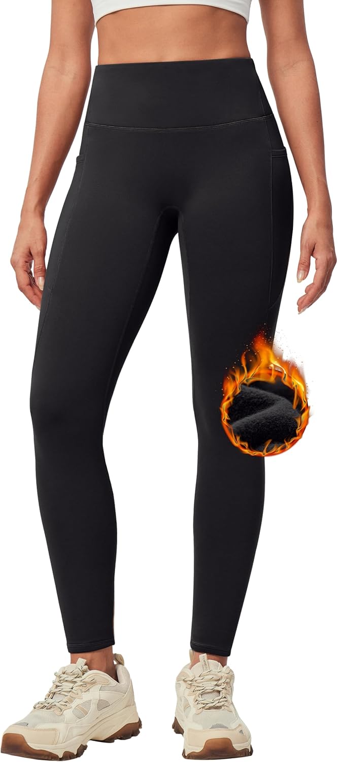 IUGA Women's Fleece Lined Leggings with Pockets Winter Warm Thermal Leggings for...