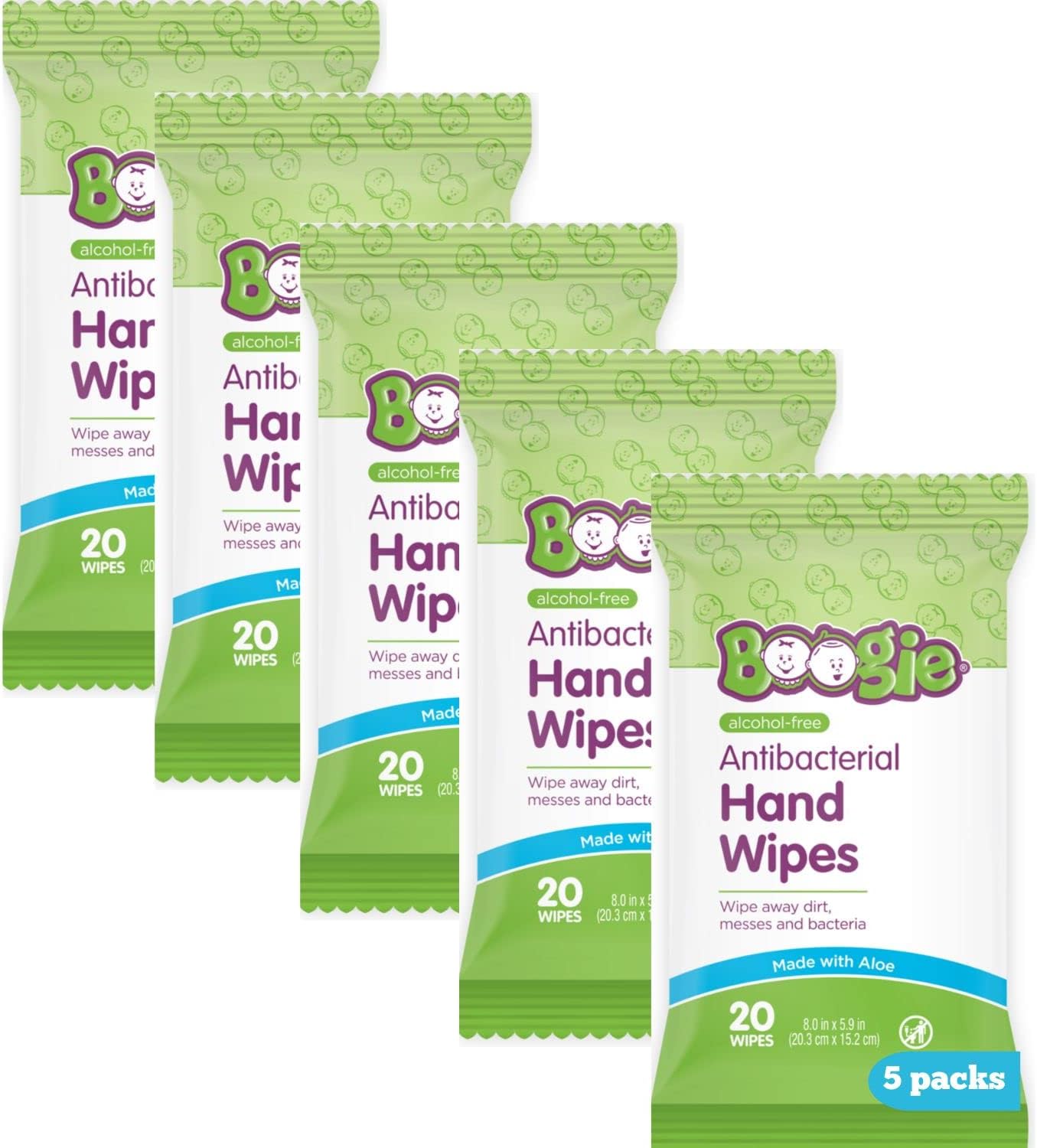 Antibacterial Hand Wipes by Boogie, Alcohol Free, Hypoallergenic and Moisturizin...