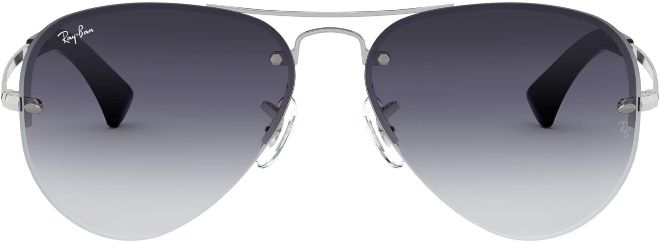 Ray-Ban RB3449 Aviator Sunglasses Silver/Light Grey Gradient Dark Blue 59 Millim...