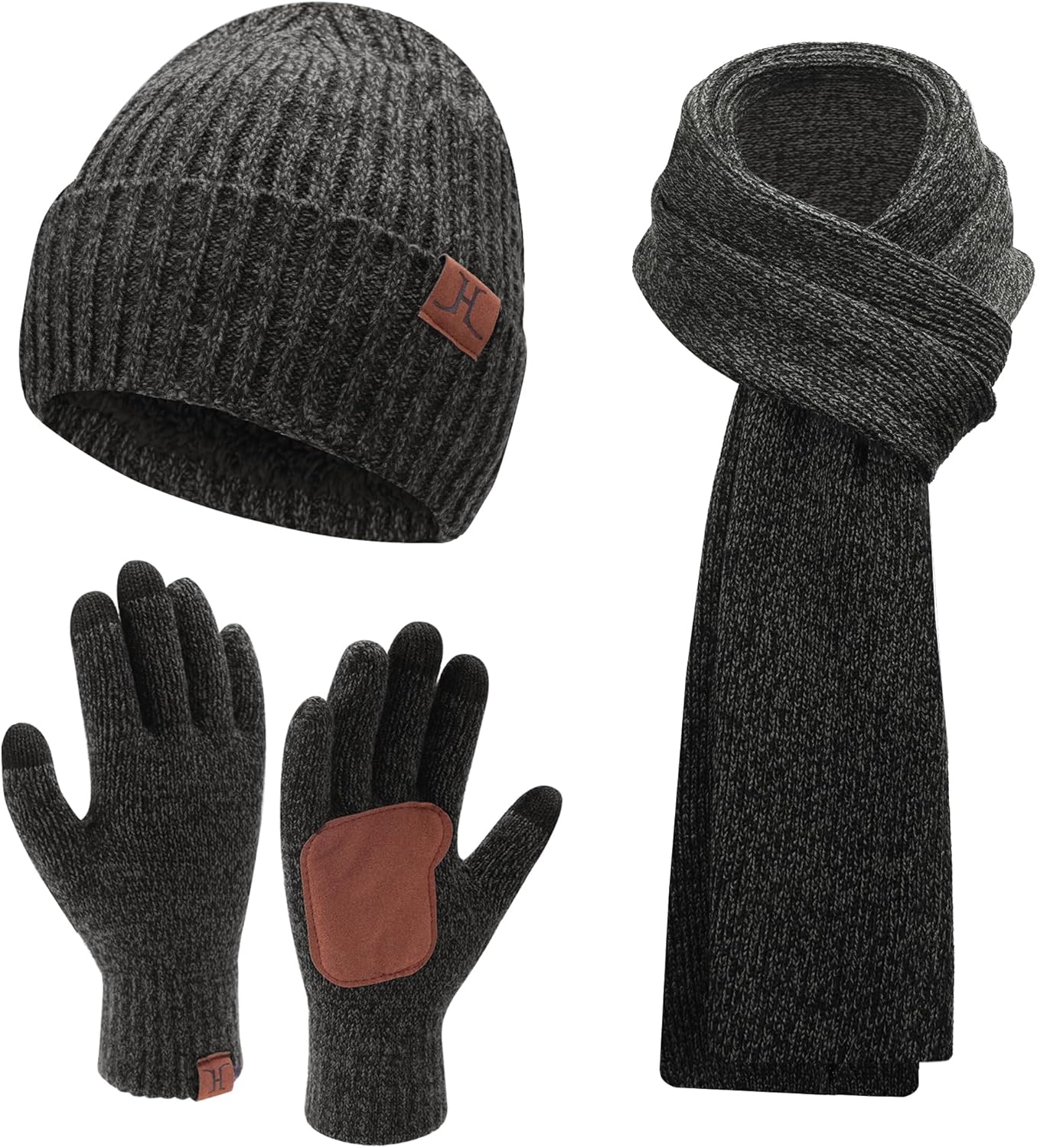 FZ FANTASTIC ZONE Mens Winter Knit Hat Beanie Long Neck Scarf Touchscreen Gloves...