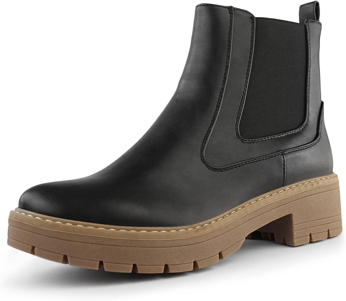 Hawkwell Women's Slip On Chunky Heel Ankle Chelsea Boot 9 Black