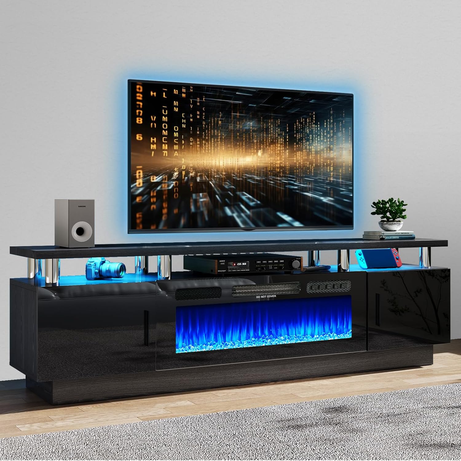 oneinmil 80" Modern Electric Fireplace TV Stand for TVs Up to 90 inch, with Elec...