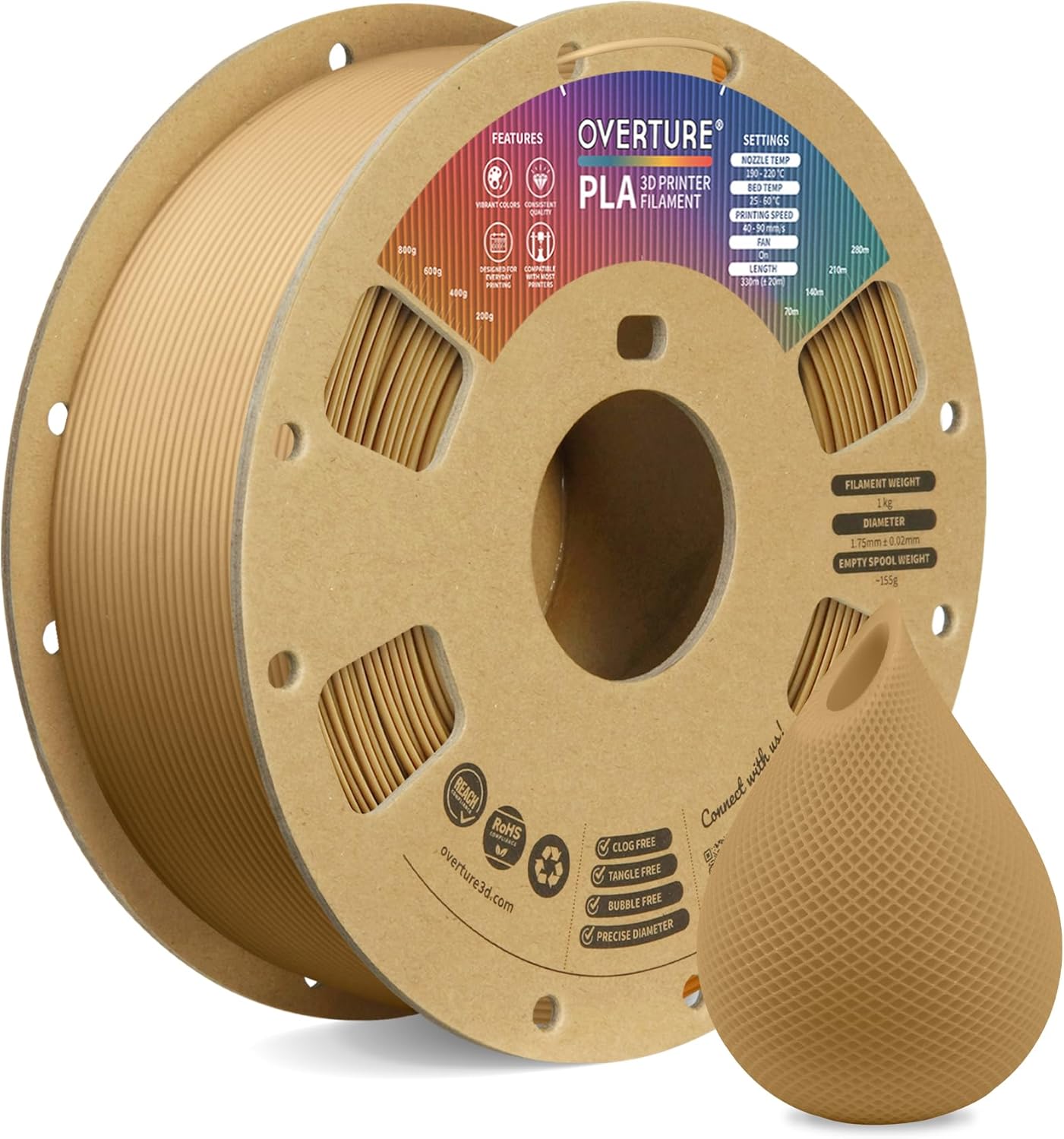 OVERTURE PLA Filament 1.75mm,Filament PLA 1kg Spool (2.2lbs), Dimensional Accura...