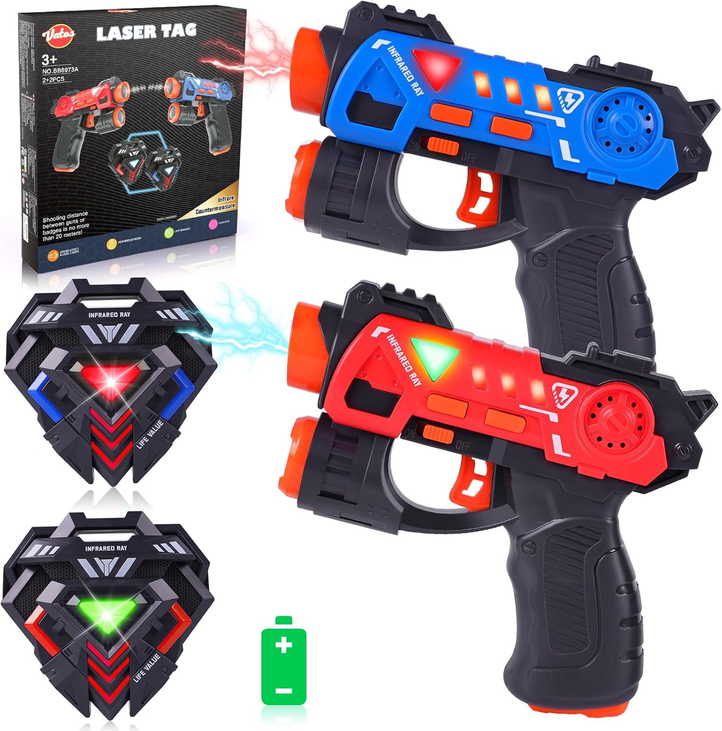 VATOS Laser Tag Guns Set, 2 Pack Infrared Mini Laser Tag for Kids with Badges, L...