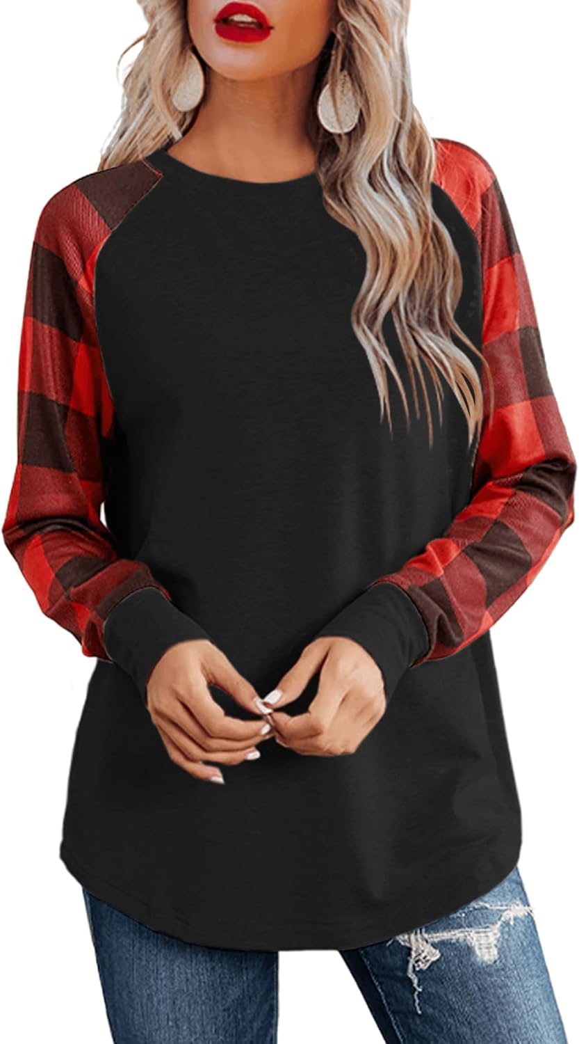 Aifer Womens Long Sleeve Shirts Crew Neck Casual Shirts 2024 Fashion Loose Fit T...